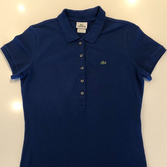 Lacoste Sporty SS 5 Button Collared Cotton Polo Shirt Cobalt Blue Sz 42 - Picture 7 of 7